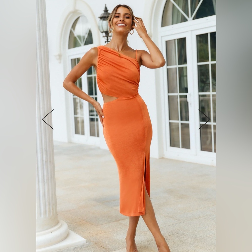 Hello Molly Block It Out Midi Dress Orange US8 - Picture 2 of 5